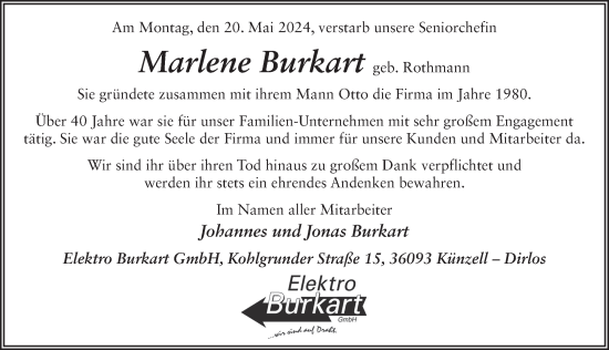 Traueranzeige von Marlene Burkart von FZ