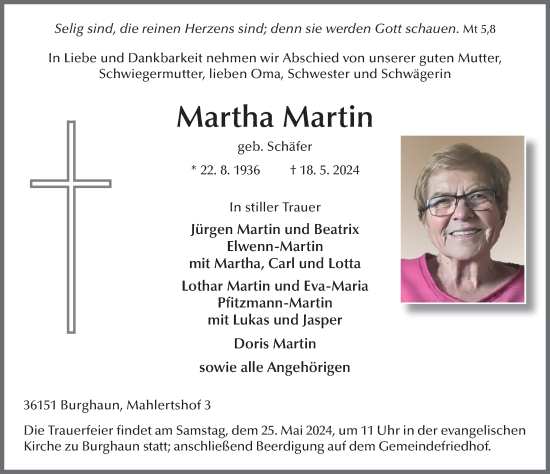 Traueranzeige von Martha Martin von FZ