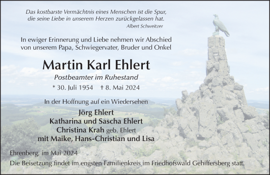 Traueranzeige von Martin Karl Ehlert von FZ