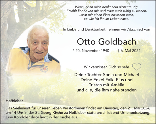 Traueranzeige von Otto Goldbach von FZ
