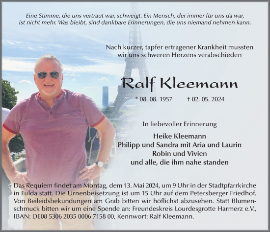 Traueranzeige von Ralf Kleemann von FZ