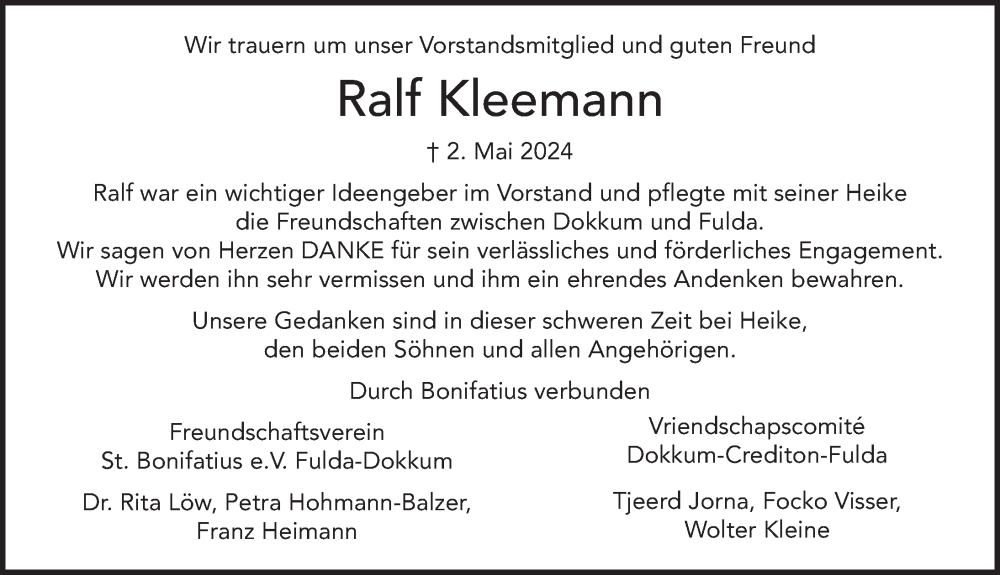  Traueranzeige für Ralf Kleemann vom 08.05.2024 aus FZ