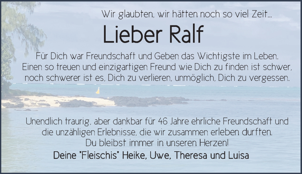  Traueranzeige für Ralf Kleemann vom 08.05.2024 aus FZ