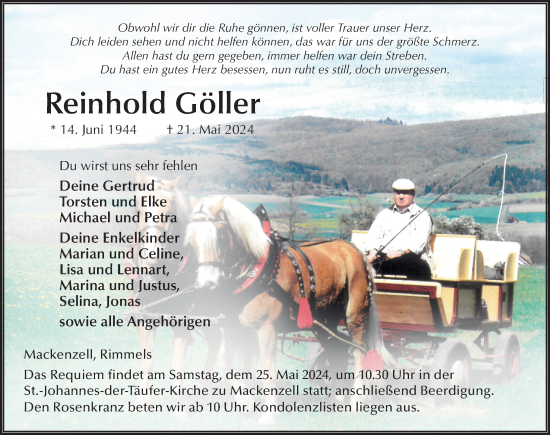 Traueranzeige von Reinhold Göller von FZ