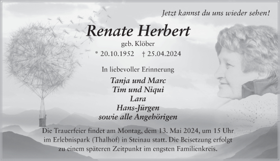 Traueranzeige von Renate Herbert von FZ