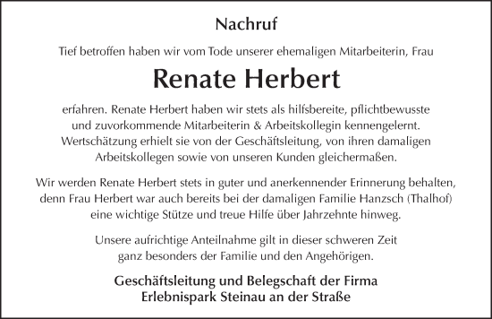Traueranzeige von Renate Herbert von FZ