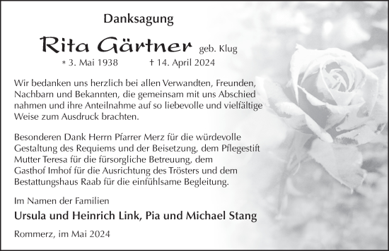Traueranzeige von Rita Gärtner von FZ