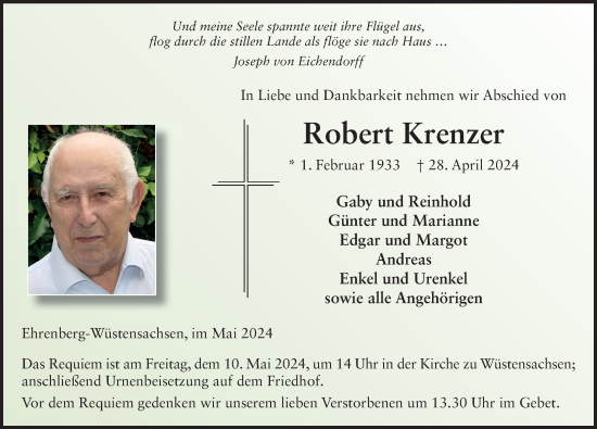 Traueranzeige von Robert Krenzer von FZ