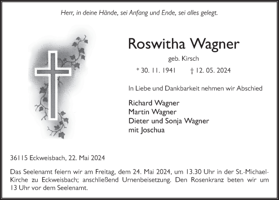 Traueranzeige von Roswitha Wagner von FZ