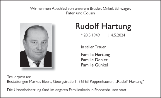Traueranzeige von Rudolf Hartung von FZ