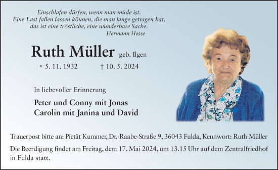 Traueranzeige von Ruth Müller von FZ