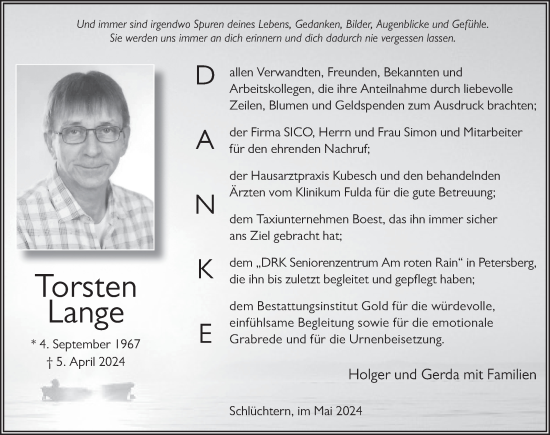 Traueranzeige von Torsten Lange von FZ