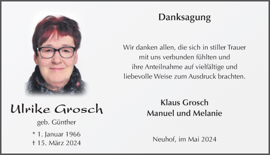 Traueranzeige von Ulrike Grosch von FZ
