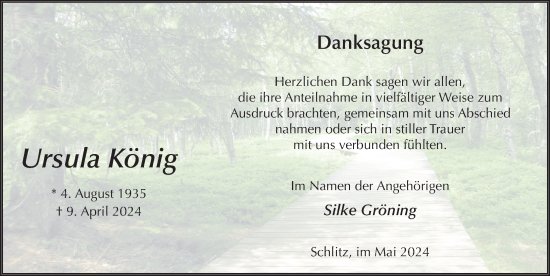 Traueranzeige von Ursula König von FZ