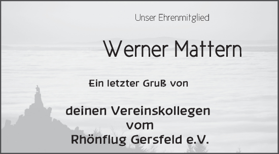Traueranzeige von Werner Mattern von FZ