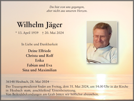 Traueranzeige von Wilhelm Jäger von FZ
