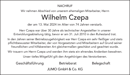 Traueranzeige von Wilhelm Klemens Czepa von FZ