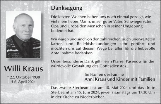 Traueranzeige von Willi Kraus von FZ
