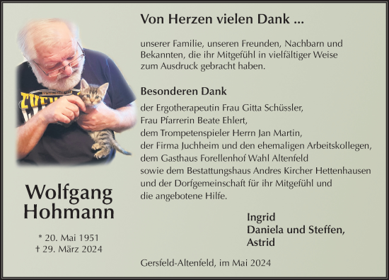 Traueranzeige von Wolfgang Hohmann von FZ