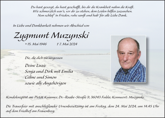Traueranzeige von Zygmunt Muzynski von FZ