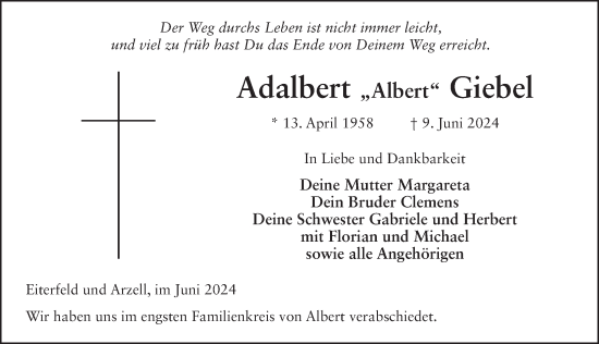 Traueranzeige von Adalbert Giebel von FZ