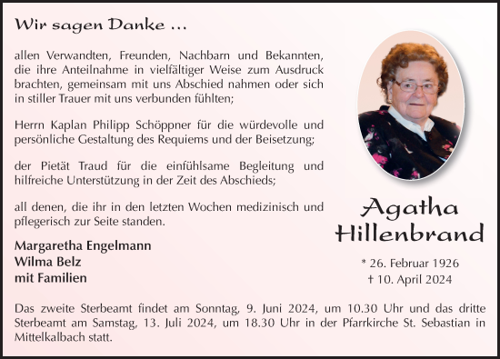 Traueranzeige von Agatha Hillenbrand von FZ