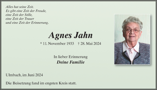 Traueranzeige von Agnes Jahn von FZ