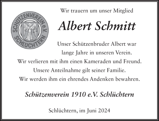 Traueranzeige von Albert Schmitt von FZ