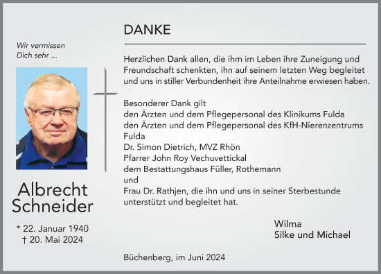 Traueranzeige von Albrecht Schneider von FZ