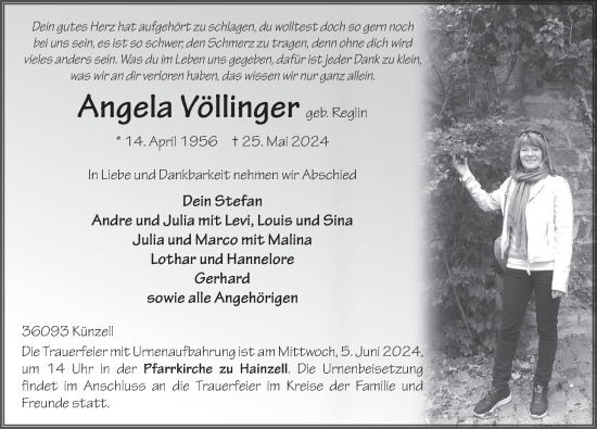 Traueranzeige von Angela Völlinger von FZ