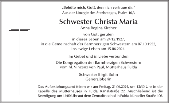 Traueranzeige von Anna Regina Kircher von FZ