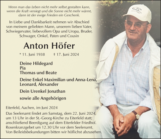 Traueranzeige von Anton Höfer von FZ