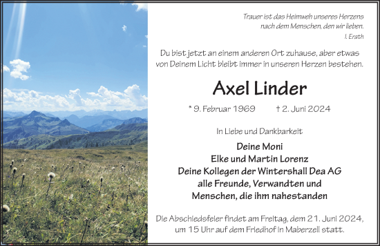 Traueranzeige von Axel Linder von FZ