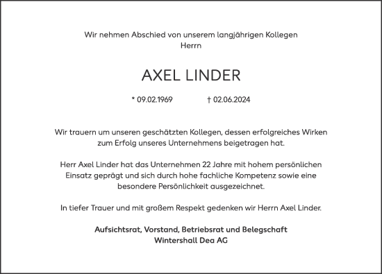 Traueranzeige von Axel Linder von FZ