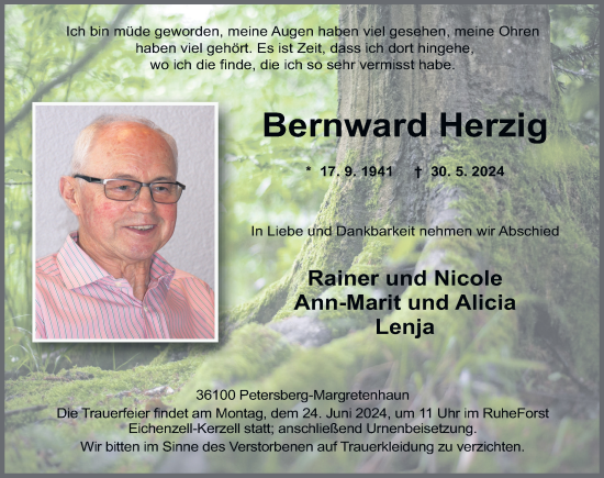 Traueranzeige von Bernward Herzig von FZ