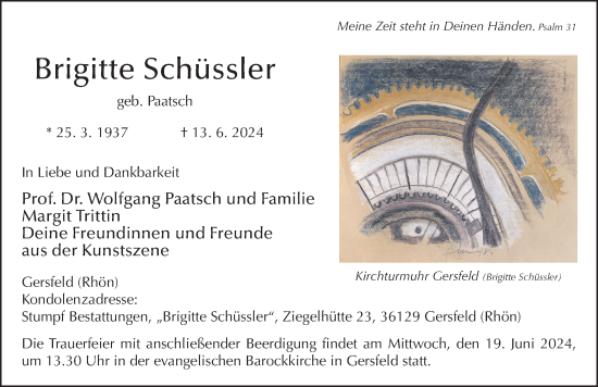 Traueranzeige von Brigitte Schüssler von FZ