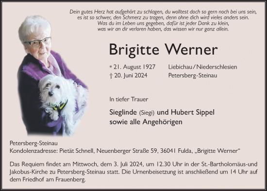 Traueranzeige von Brigitte Werner von FZ