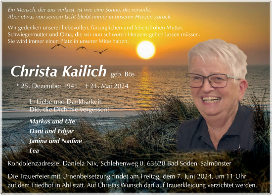 Traueranzeige von Christa Kailich von FZ
