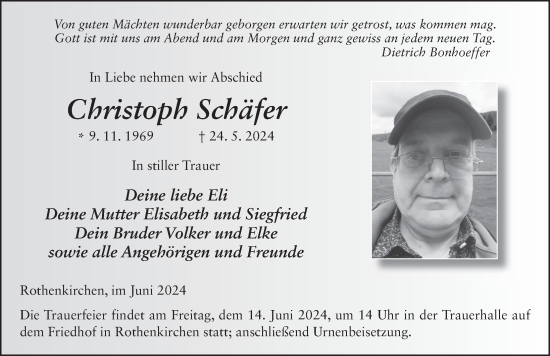 Traueranzeige von Christoph Schäfer von FZ