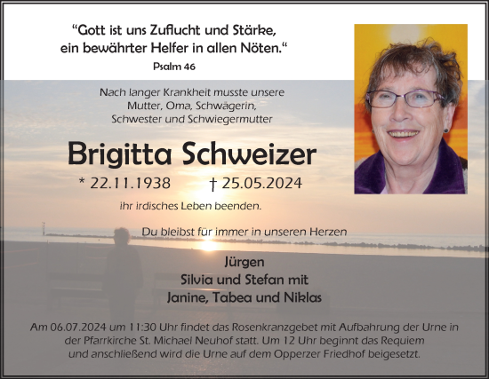 Traueranzeige von Brigitta Schweizer von FZ