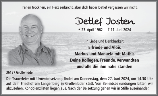 Traueranzeige von Detlef Josten von FZ