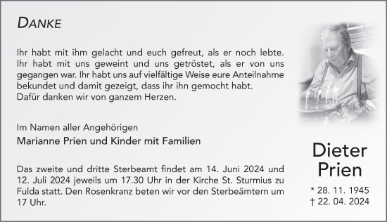Traueranzeige von Dieter Prien von FZ