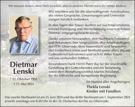 Traueranzeige von Dietmar Lenski von FZ