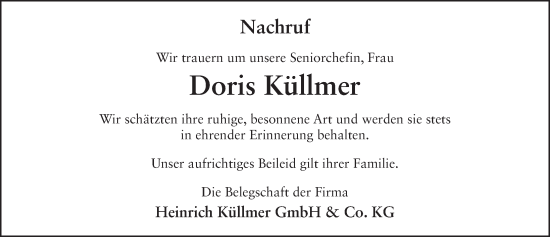 Traueranzeige von Doris Küllmer von FZ