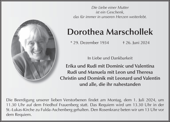 Traueranzeige von Dorothea Marschollek von FZ