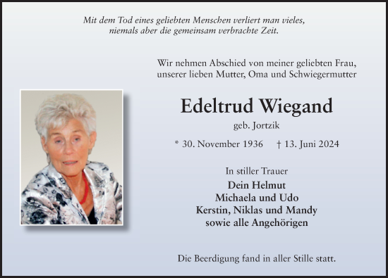 Traueranzeige von Edeltrud Wiegand von FZ