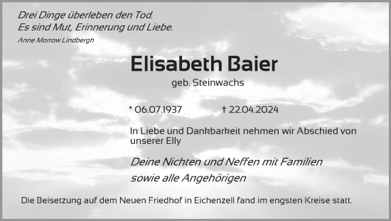 Traueranzeige von Elisabeth Baier von FZ