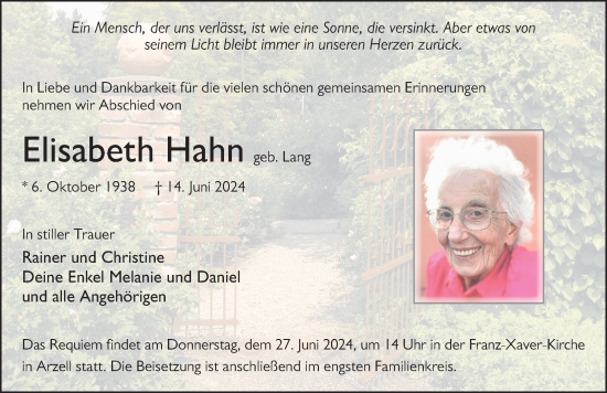 Traueranzeige von Elisabeth Hahn von FZ