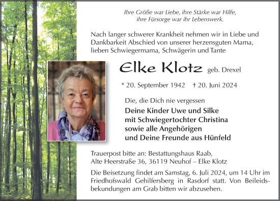 Traueranzeige von Elke Klotz von FZ