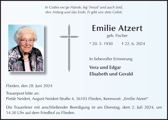 Traueranzeige von Emilie Atzert von FZ